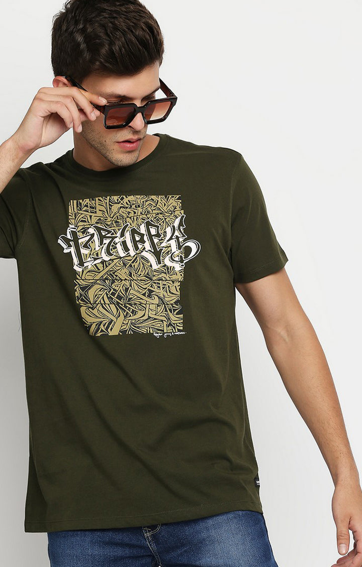 Spykar Men Green Cotton Printed Half Sleeve T-Shirt