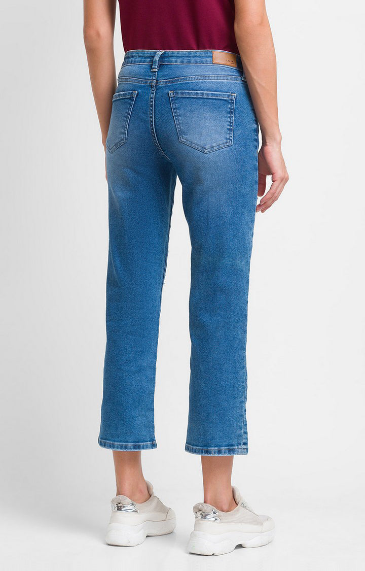 Spykar Light Blue Cotton Slim Straight Fit Ankle Length Jeans For Women (Emma)