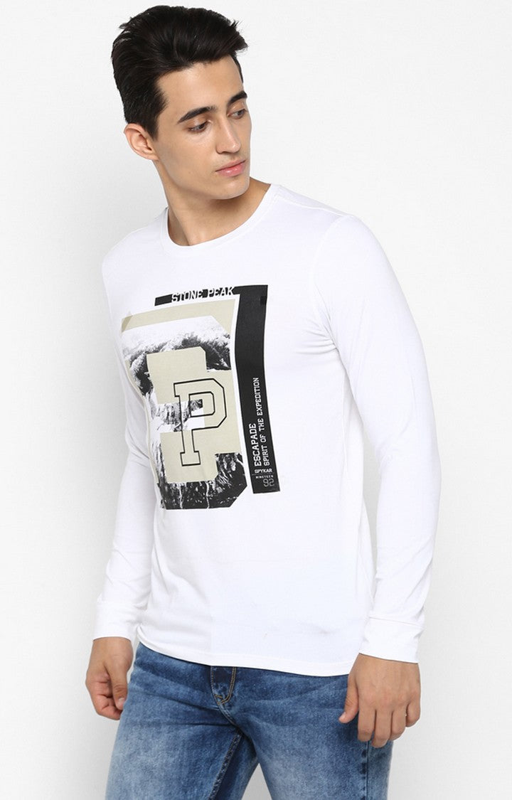 Spykar White Printed Slim Fit Men T-Shirts