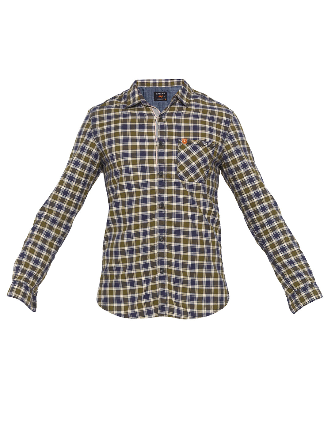 Spykar Men Olive Checked Slim Fit Casual Shirt