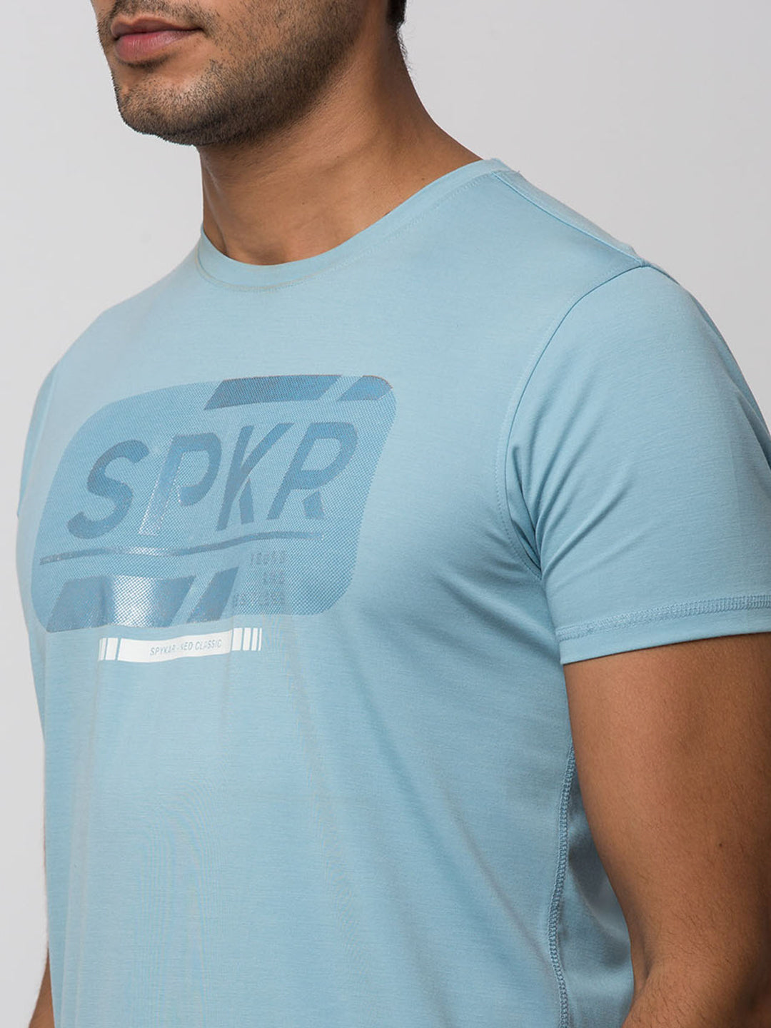 Spykar Men Powder Blue Blended Slim Fit T-Shirt