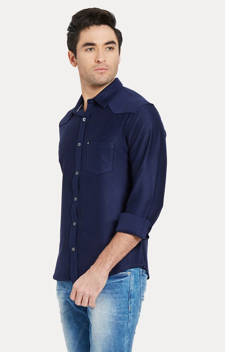 Spykar Men'S Blue Cotton Solid Casual Shirts