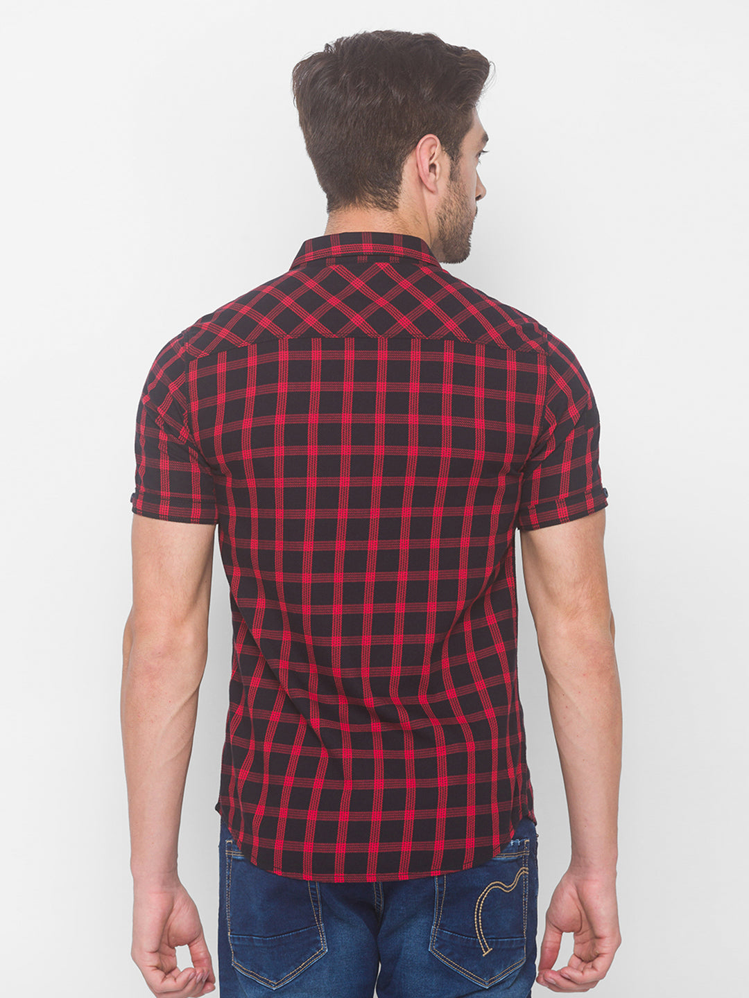 Spykar Men Red Cotton Shirts (Slim)