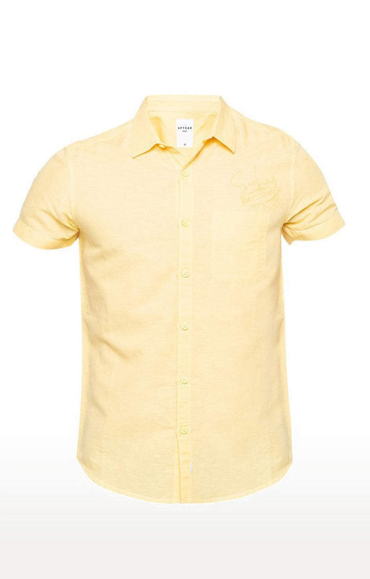 Spykar Men'S Yellow Cotton Solid Casual Shirts