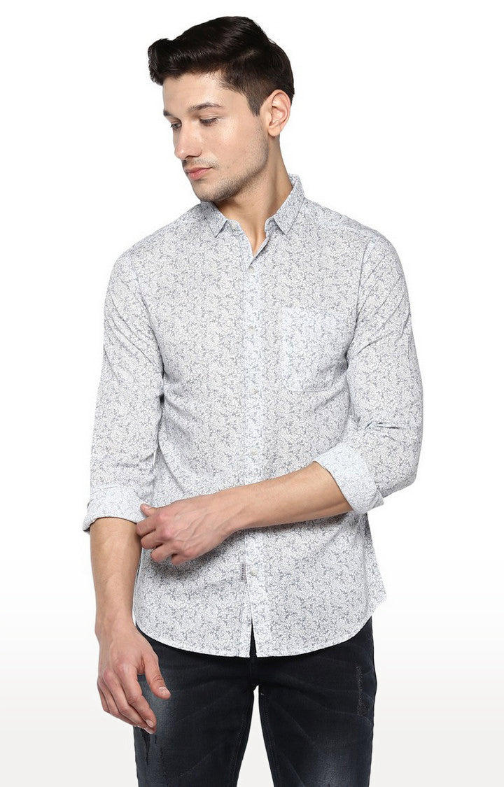 Spykar Men White Cotton Slim Fit Printed Shirt