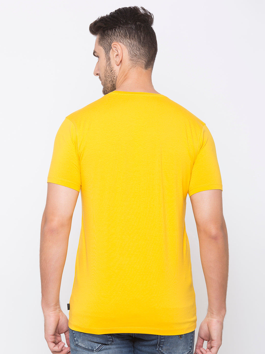 Spykar Men Yellow Cotton Slim Fit Round Neck T-Shirt