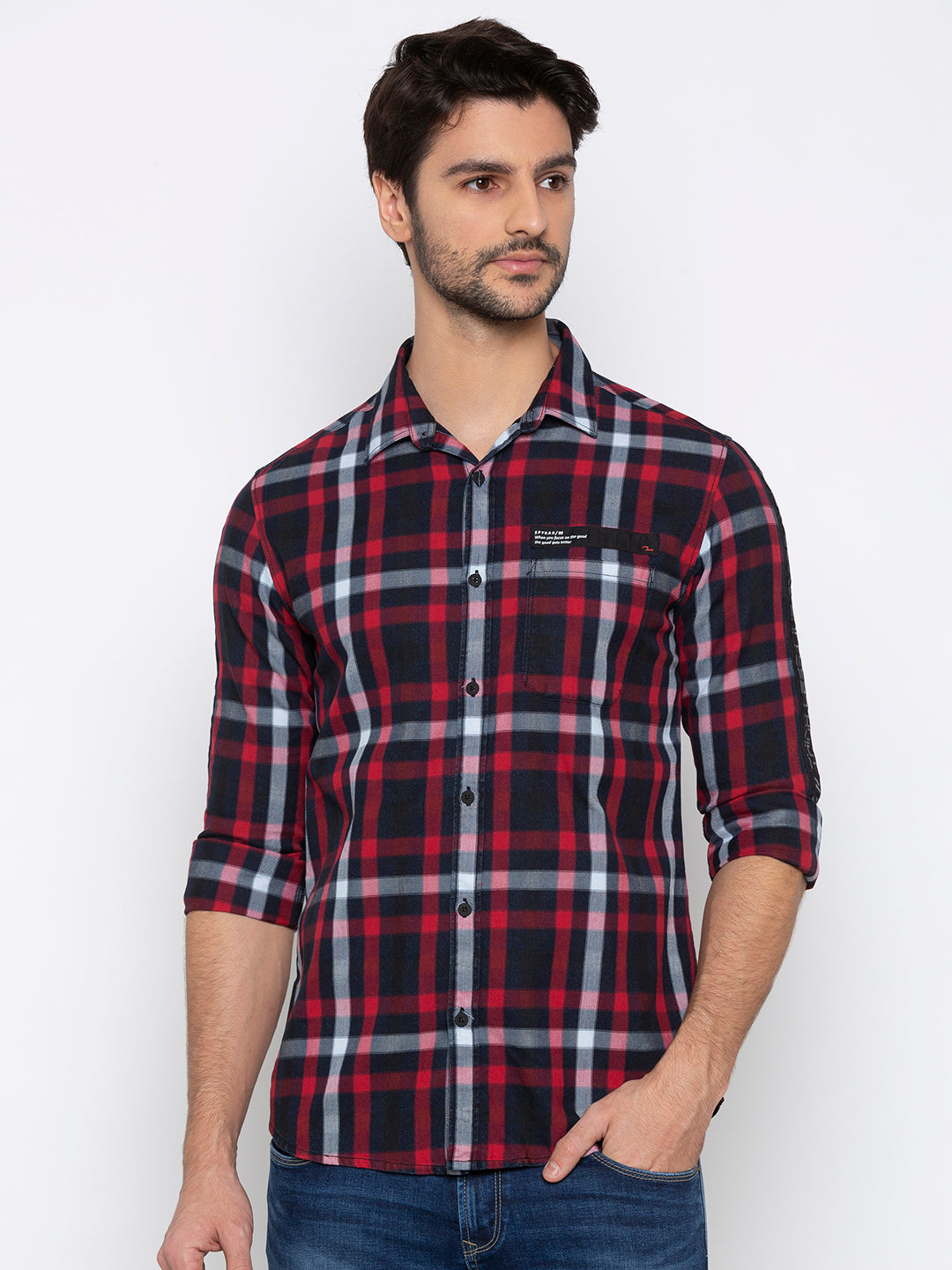 Spykar Men Red Checked Slim Fit Casual Shirt