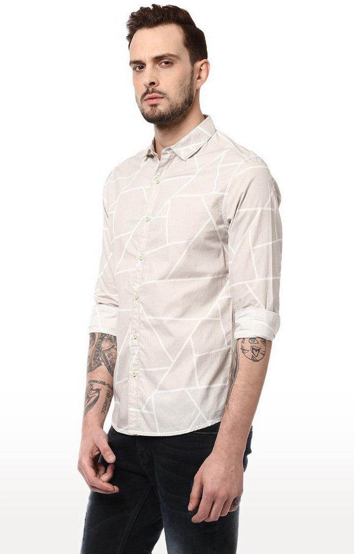 Spykar Men'S Beige Cotton Printed Casual Shirts