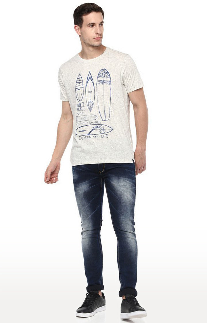 Spykar Beige Printed Slim Fit Men T-Shirts