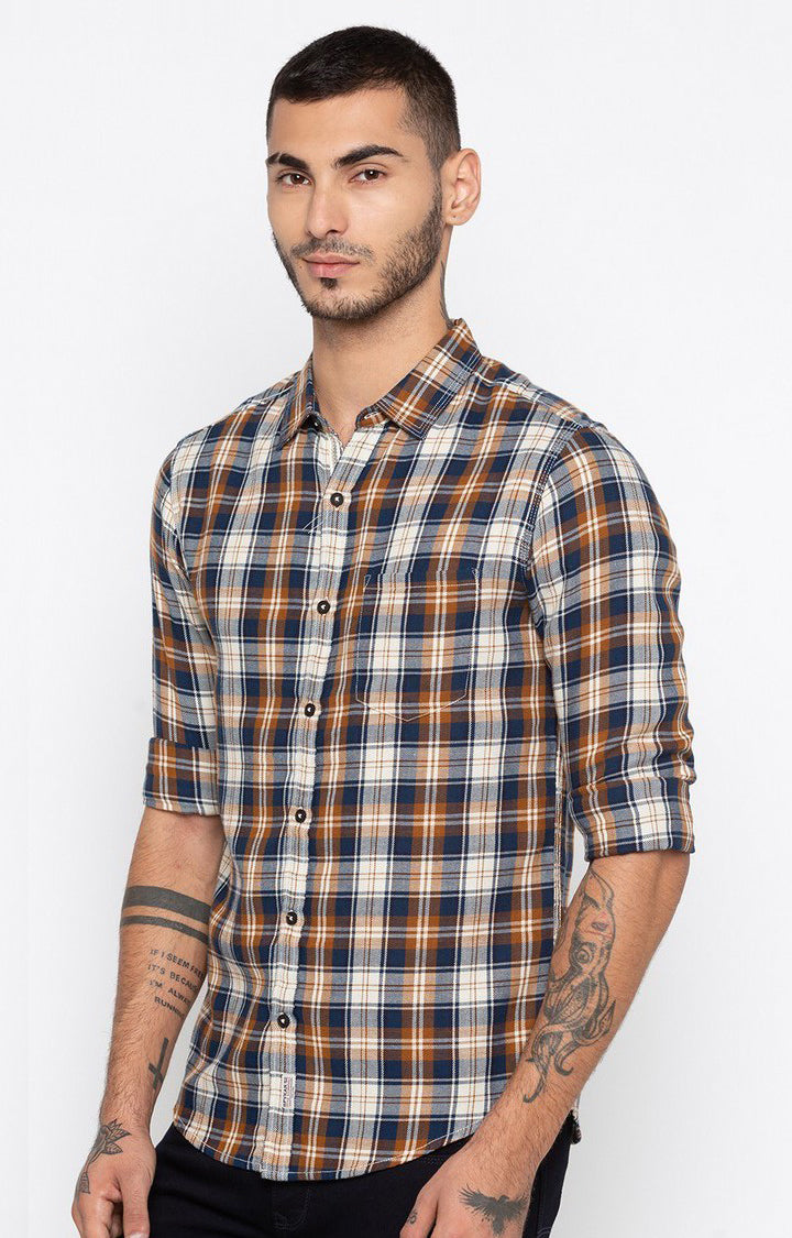 Spykar Men'S Brown Cotton Checked Casual Shirts