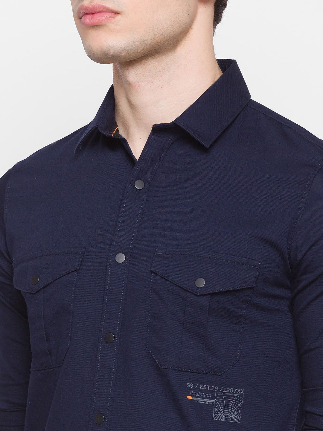 Spykar Slim Fit Blue Cotton Men Shirt