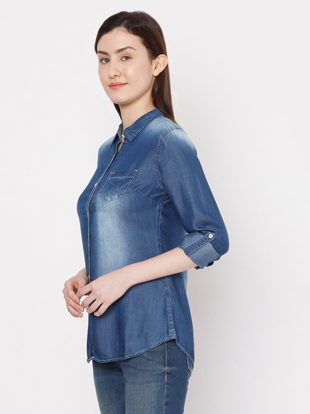 Spykar Denim Blue Shirt For Women