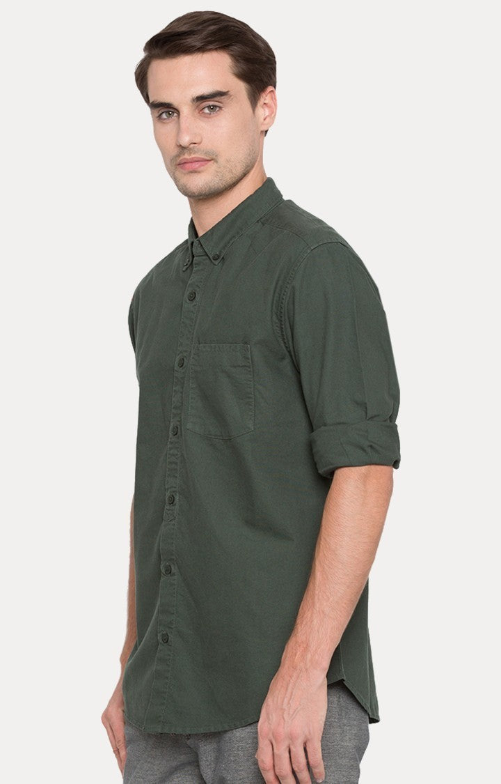 Spykar Men'S Green Cotton Solid Casual Shirts