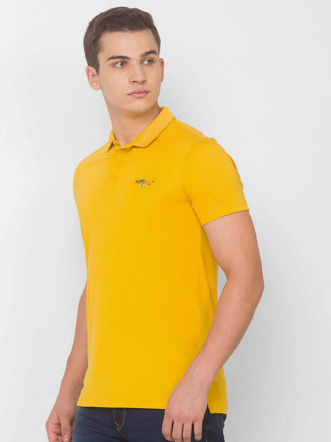 Spykar Men Yellow Cotton Slim Fit Round Neck T-Shirt