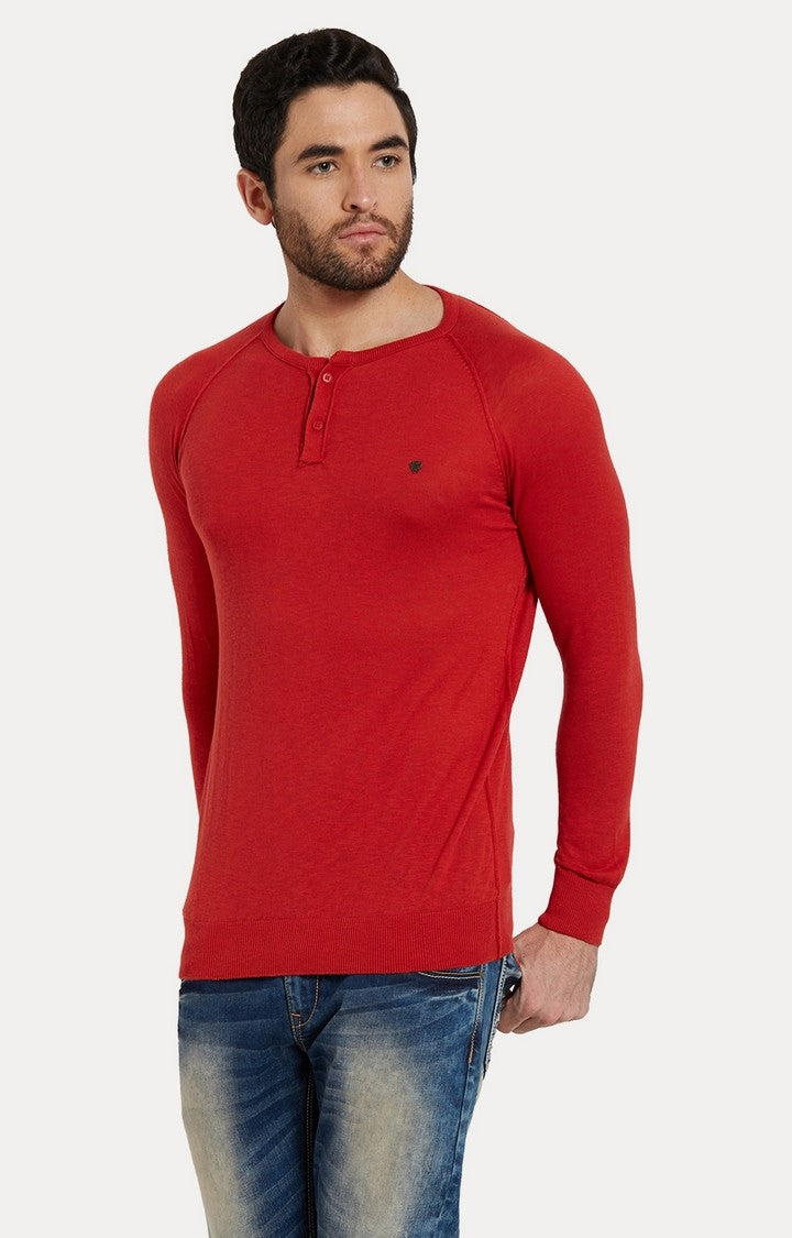 Spykar Red Solid Slim Fit Men T-Shirts