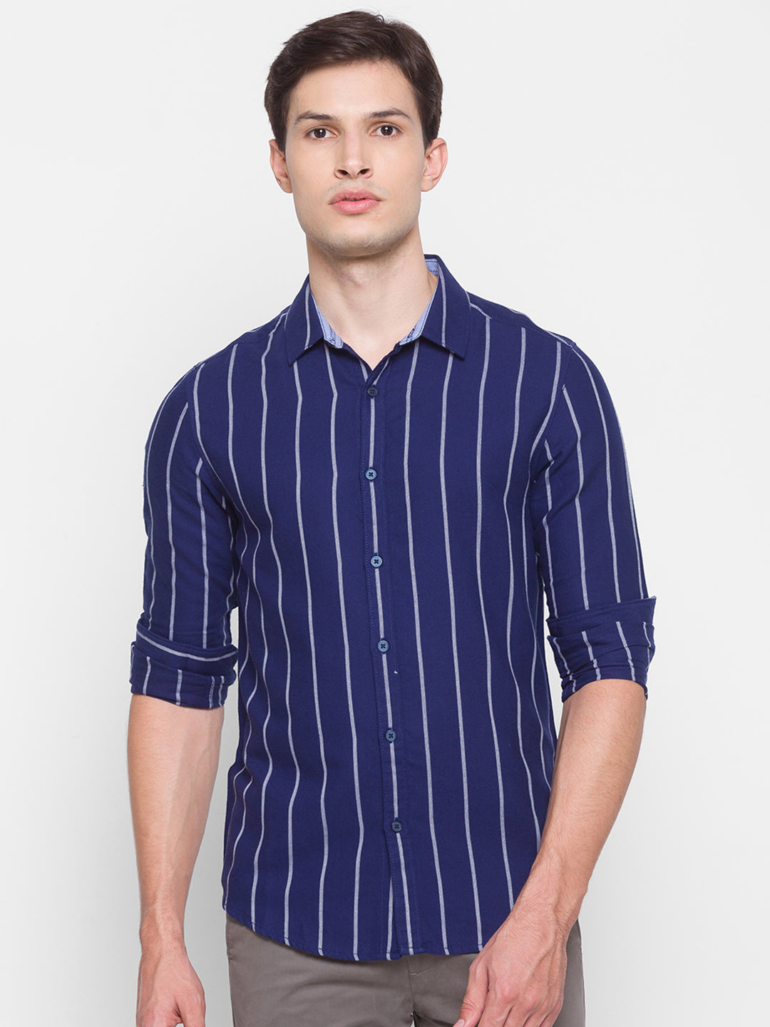 Spykar Slim Fit Blue Cotton Men Shirt