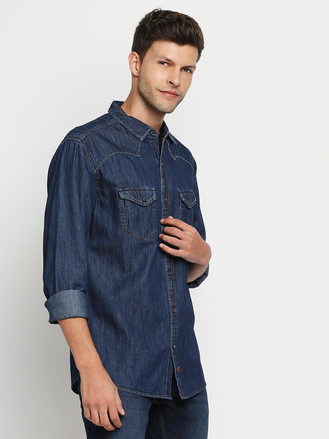 Spykar Men Navy Slim Fit Full Sleeve Denim Shirt