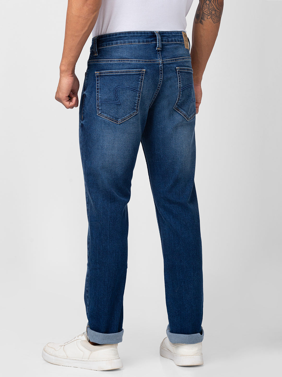 Spykar Men Mid Blue Cotton Stretch Comfort Fit Straight Length Jeans (Ricardo)