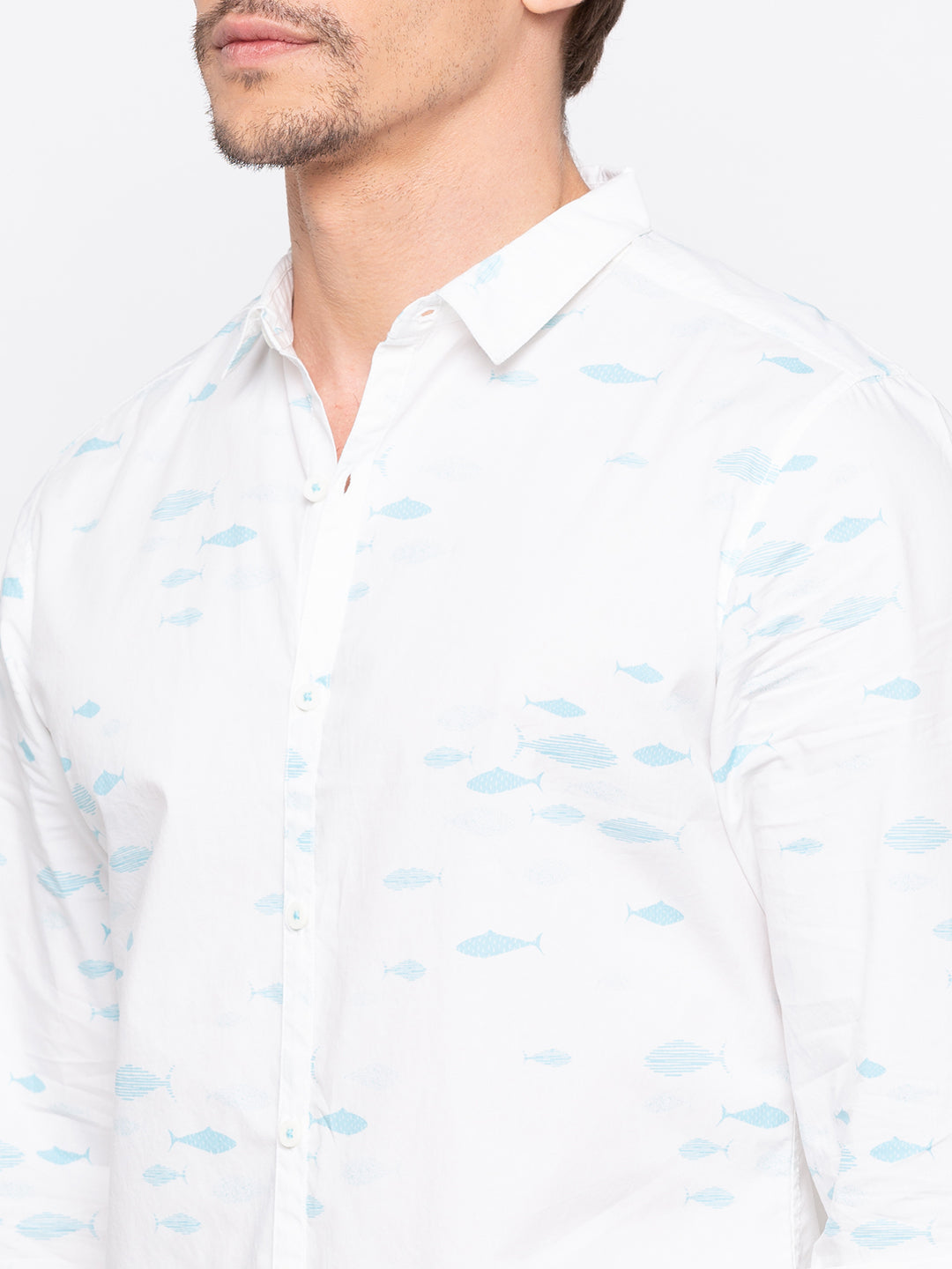 Spykar Men White Printed Slim Fit Casual Shirt