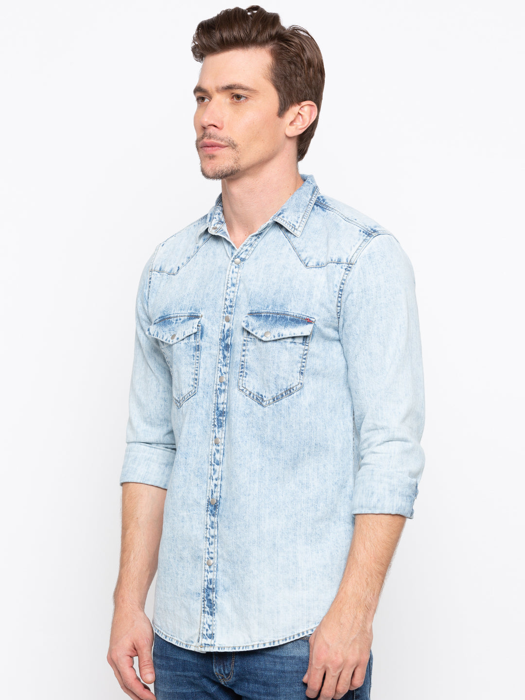 Spykar Men Blue Cotton Casual Shirt