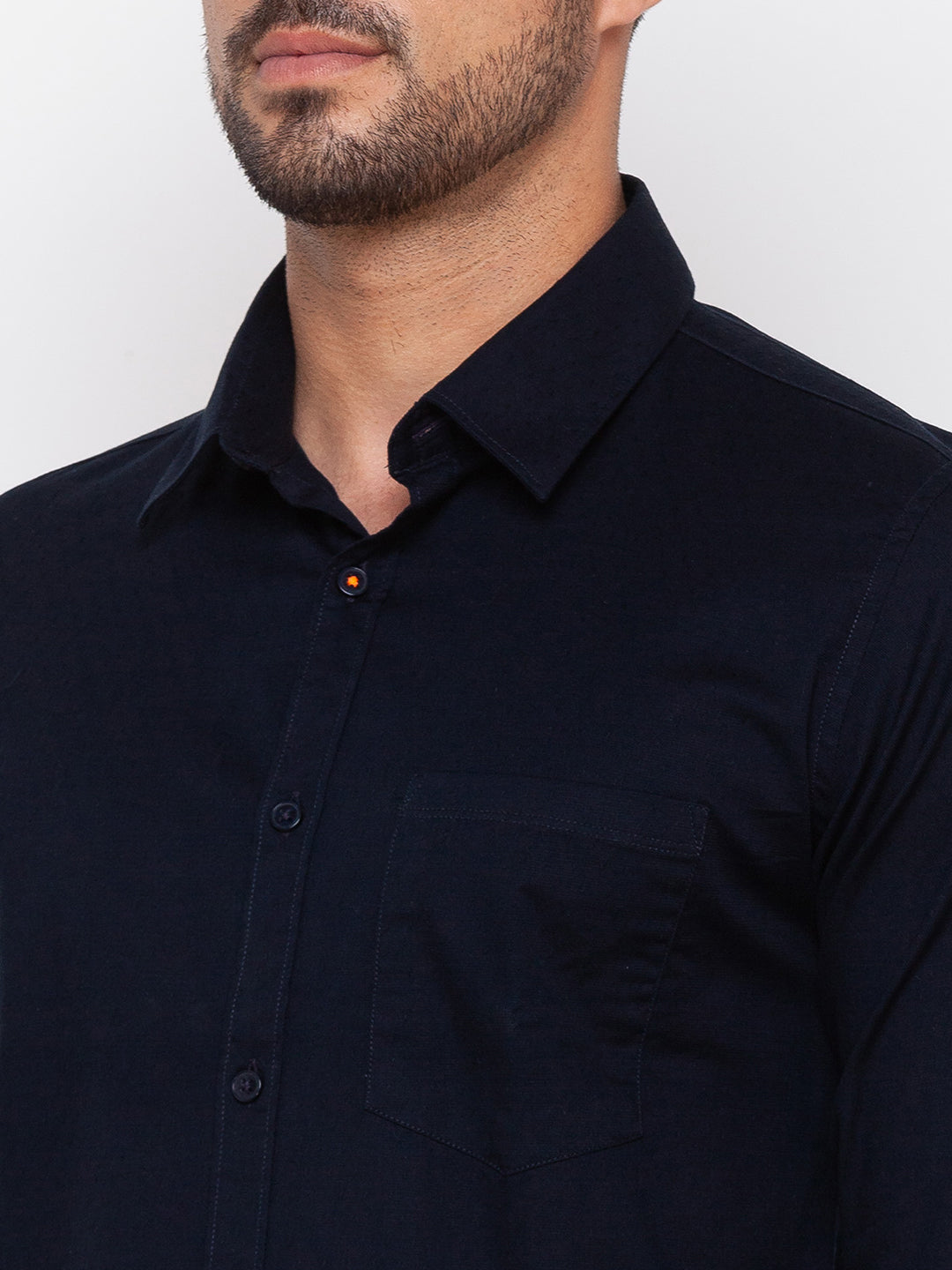 Spykar Navy Blue Cotton Full Sleeve Plain Shirt For Men