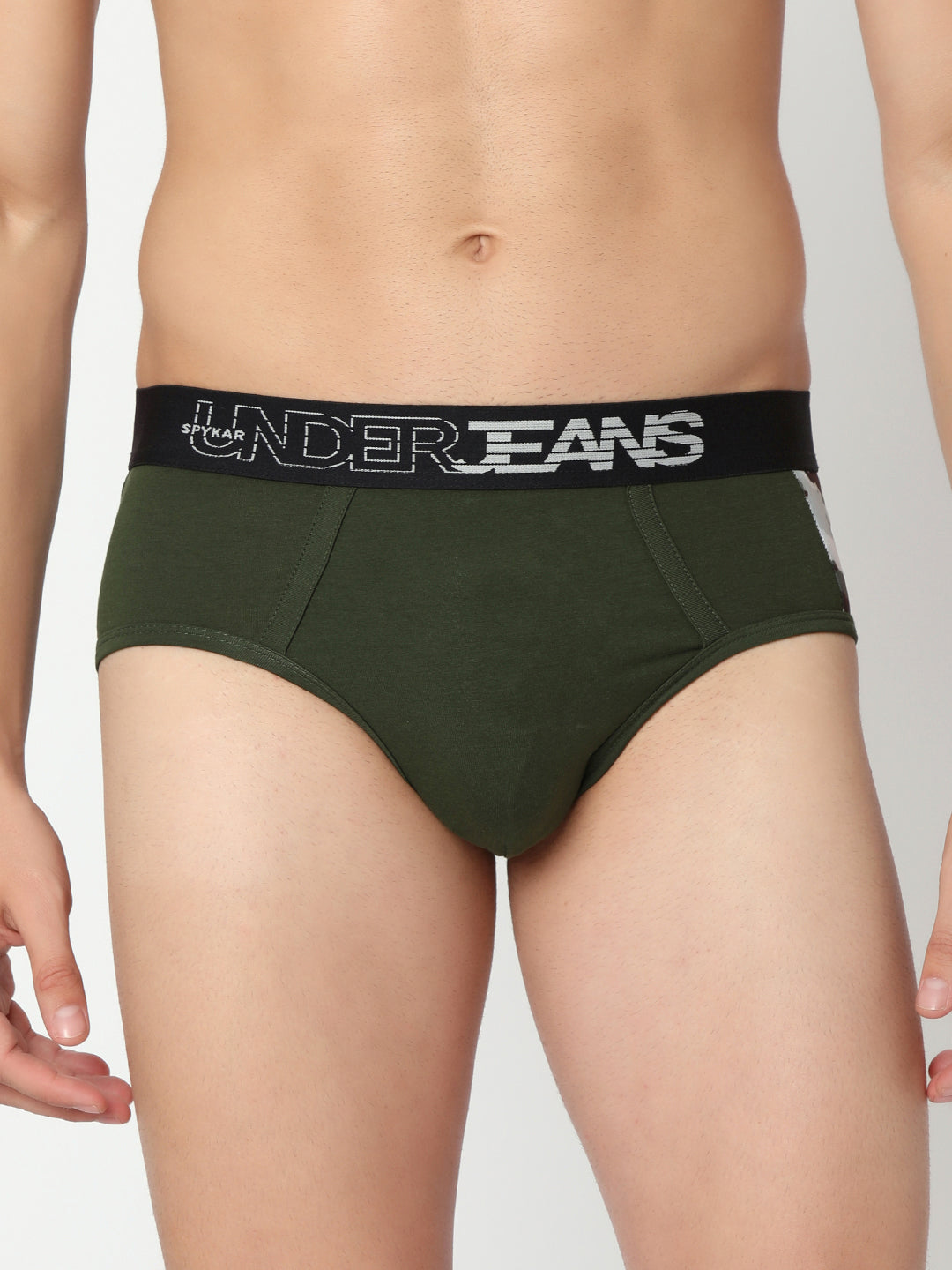 Men Premium Grey & Olive Cotton Blend Brief (Pack Of 2)- Underjeans By Spykar