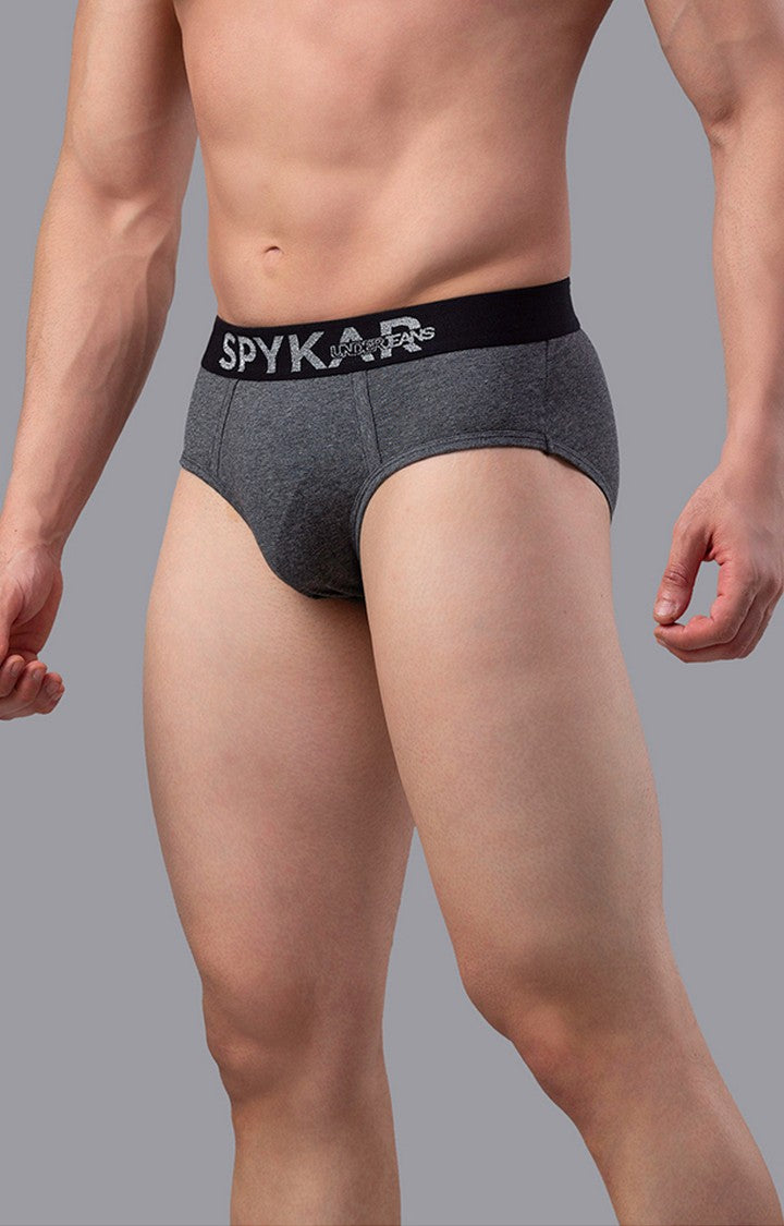 Underjeans By Spykar Grey Solid Briefs For Men