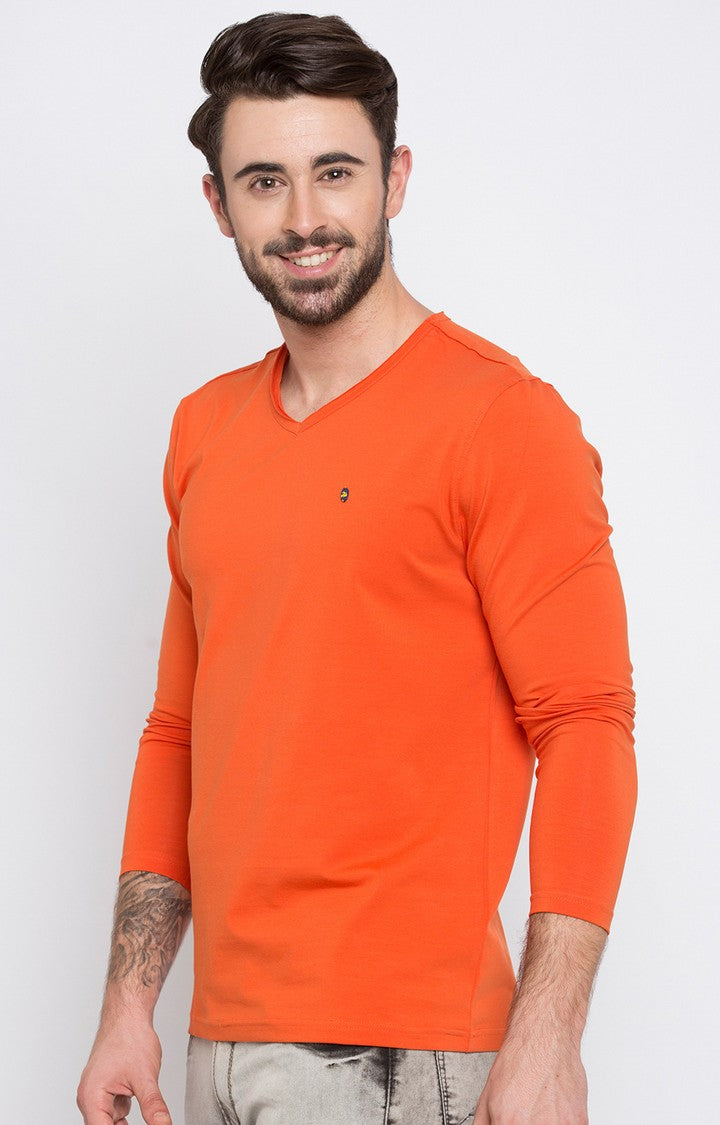 Spykar Orange Solid Slim Fit Men T-Shirts