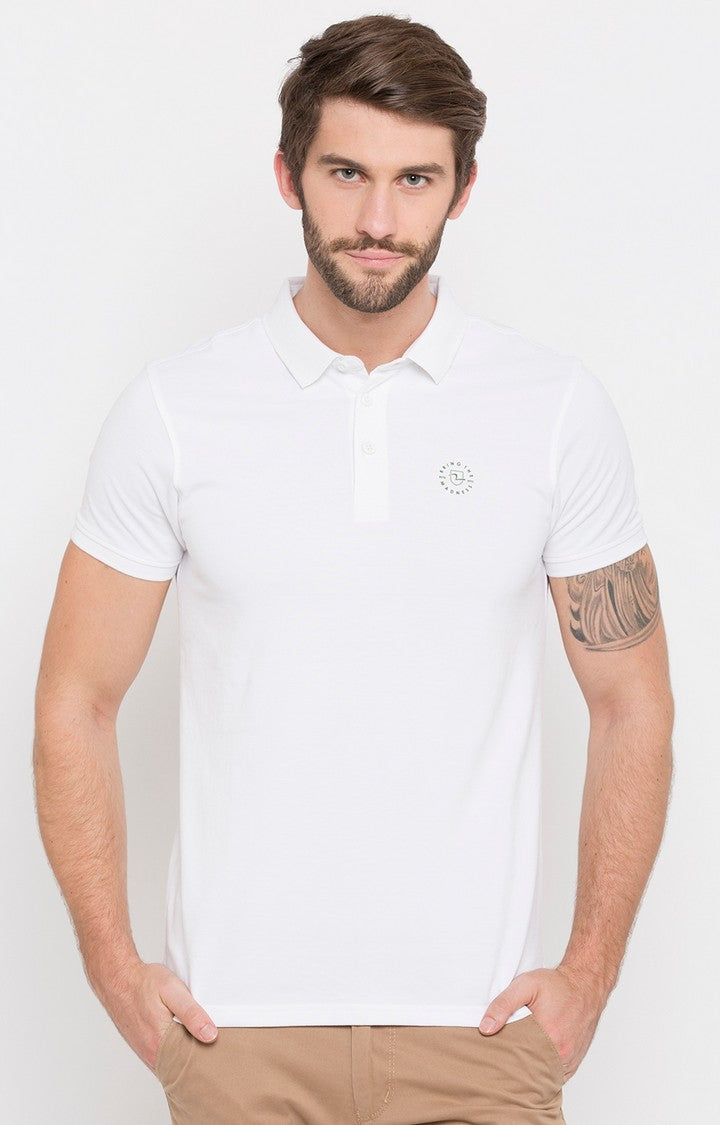 Spykar White Solid Slim Fit Polo T-Shirt