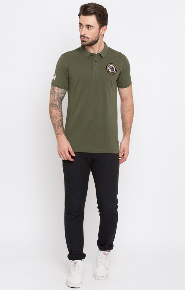 Spykar Green Solid Slim Fit Polo T-Shirt