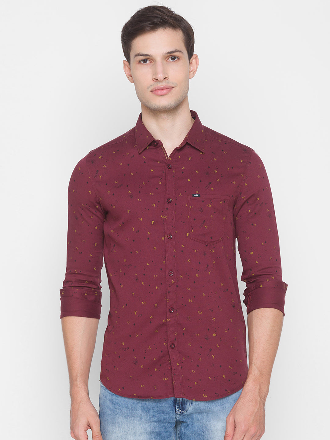 Spykar Slim Fit Red Cotton Men Shirt