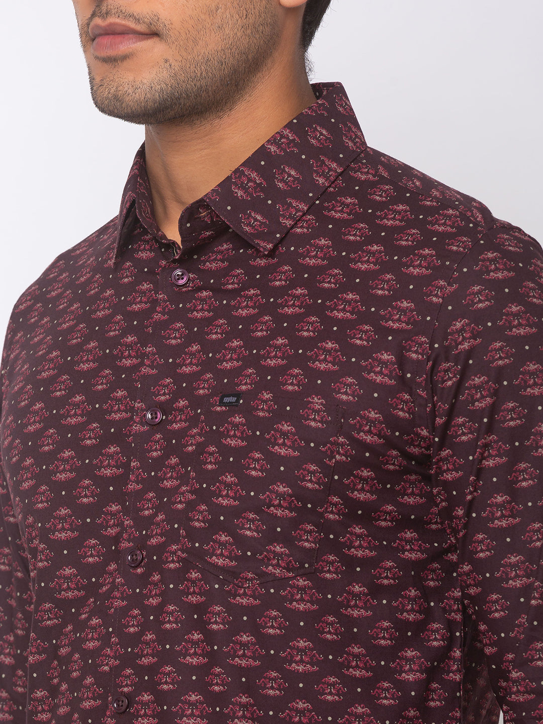 Spykar Men Wine Red Cotton Slim Fit Shirt