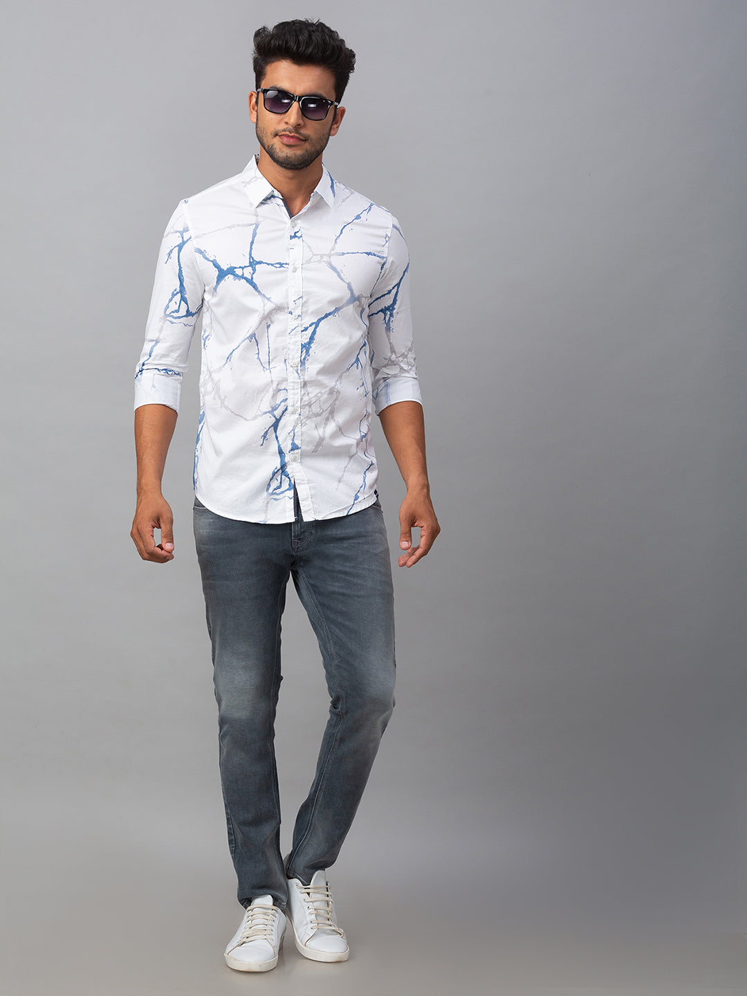 Spykar Men White Cotton Slim Fit Shirt