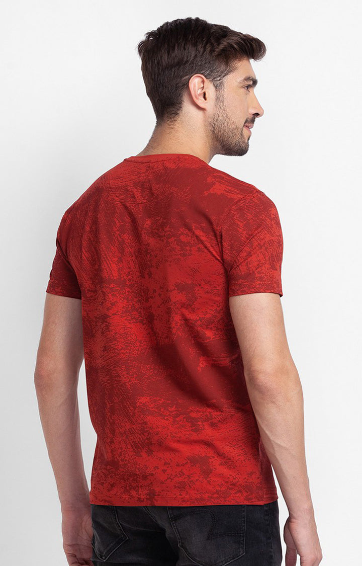 Spykar Brick Red Cotton Half Sleeve Printed Casual T-Shirt For Men