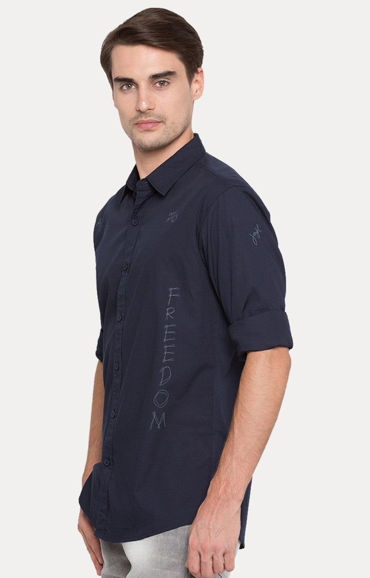 Spykar Men'S Blue Cotton Solid Casual Shirts