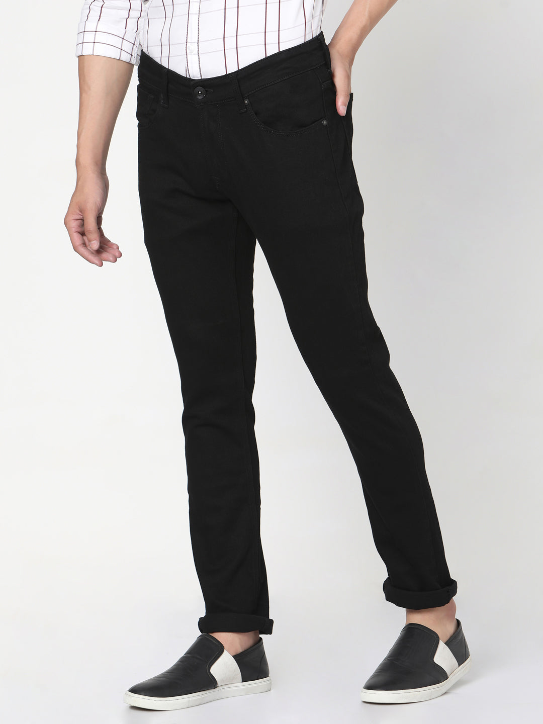 Spykar Men Black Cotton Slim Fit Narrow Length Jeans (Skinny)