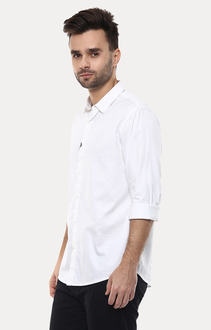 Spykar Men'S White Cotton Solid Casual Shirts