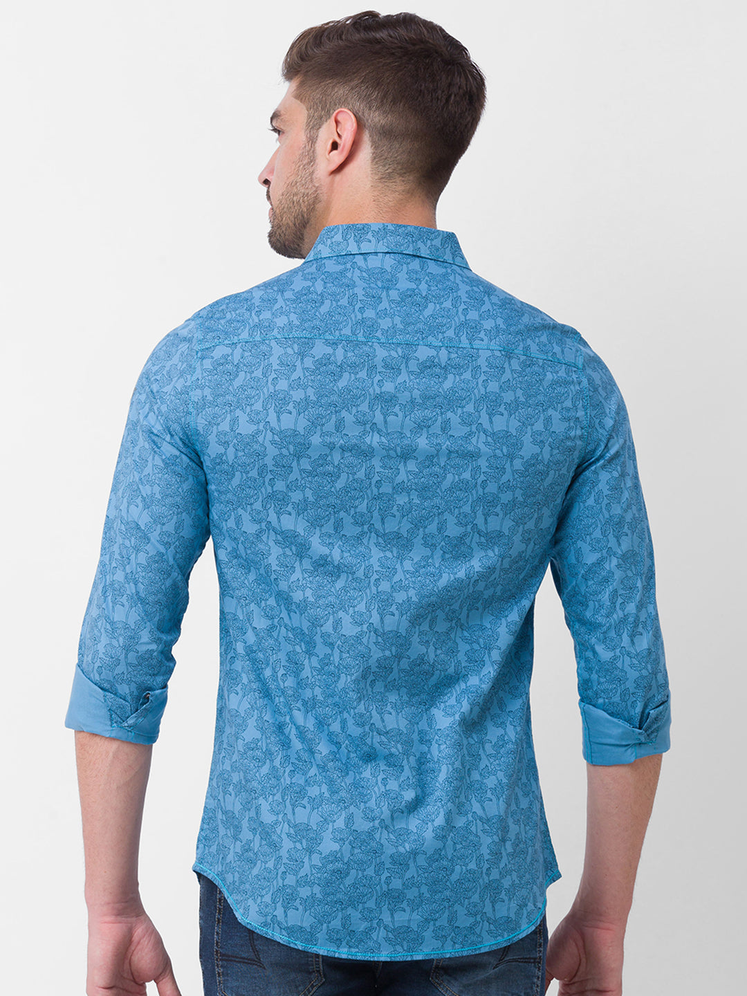 Spykar Sulphur Grey Cotton Full Sleeve Printed Shirt For Men