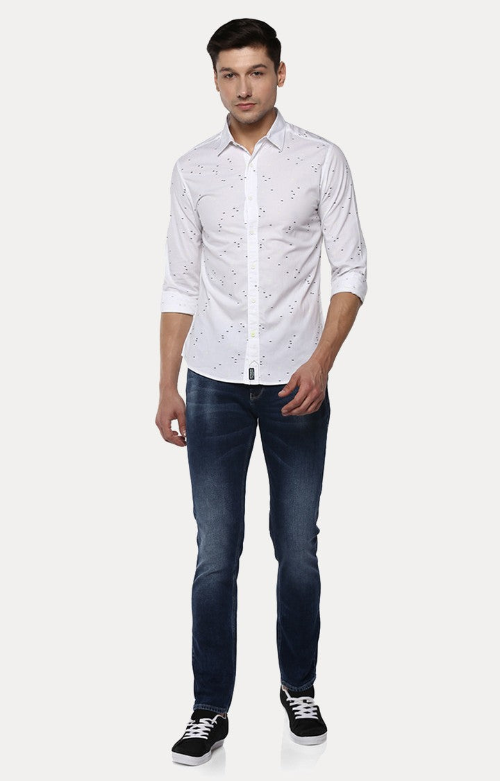 Spykar Men'S White Cotton Printed Casual Shirts