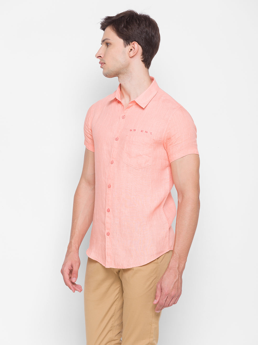 Spykar Slim Fit Orange Cotton Men Shirt