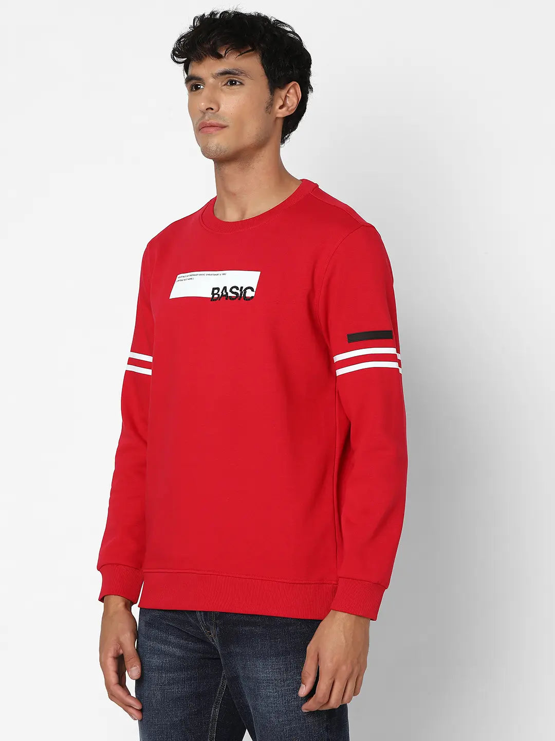 Spykar Men True Red Blended Slim Fit Full Sleeve Round Neck Printed Casual Sweatshirt