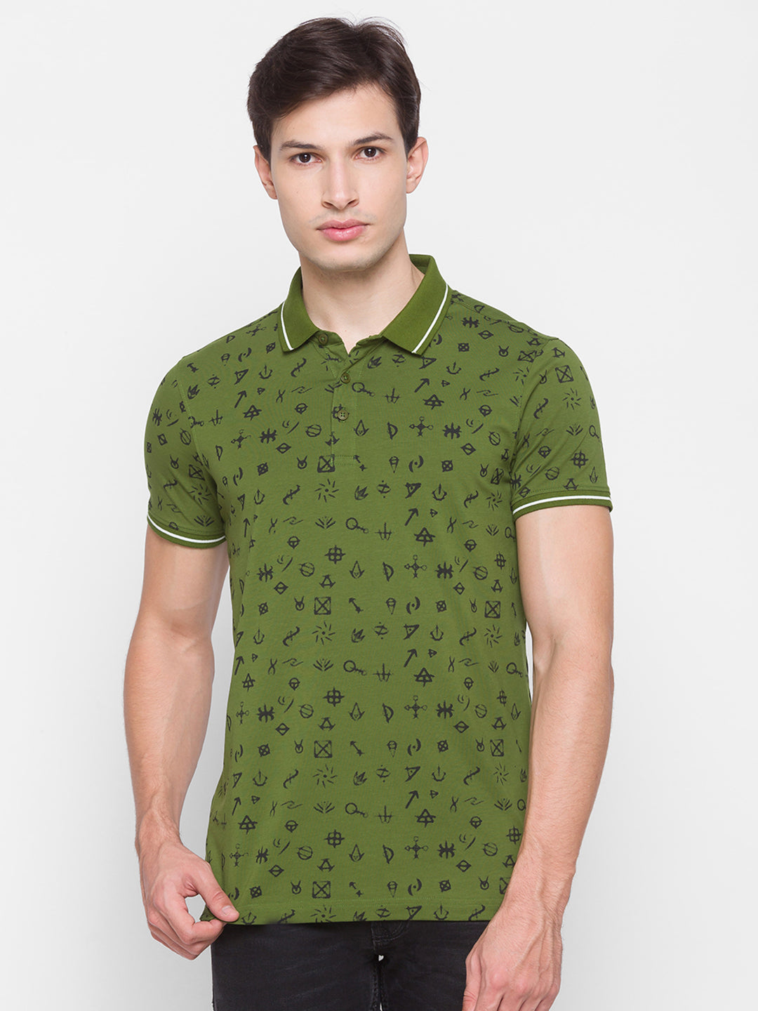 Spykar Men Green Cotton Slim Fit Polo T-Shirt