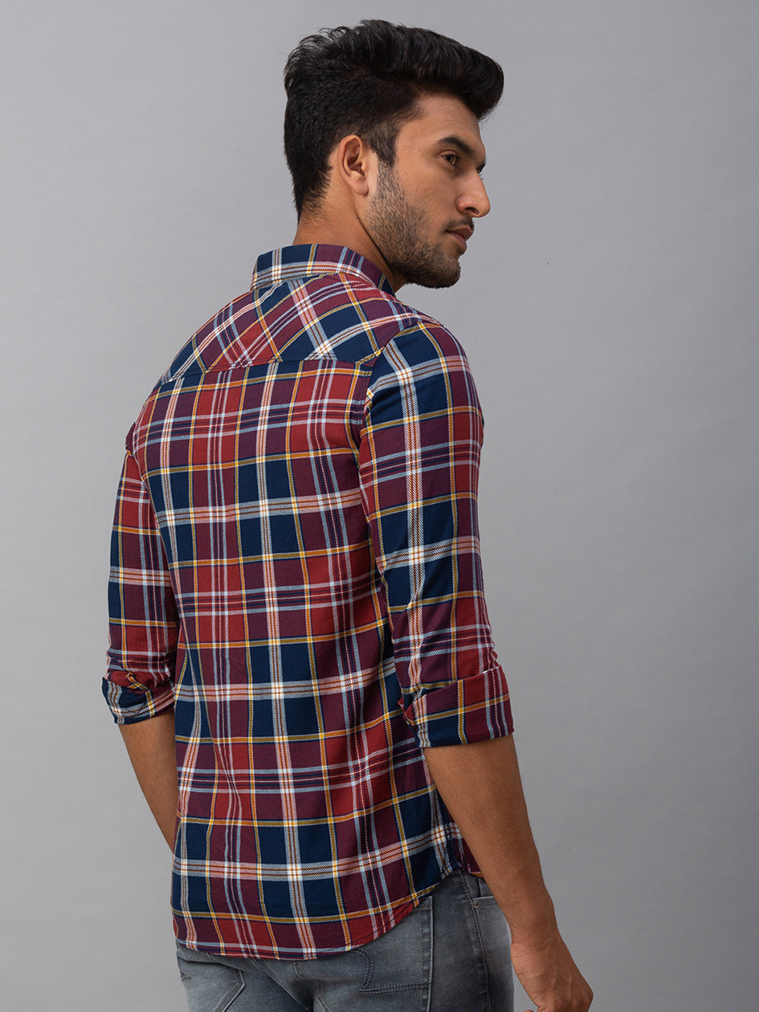 Spykar Men Red Cotton Slim Fit Shirt