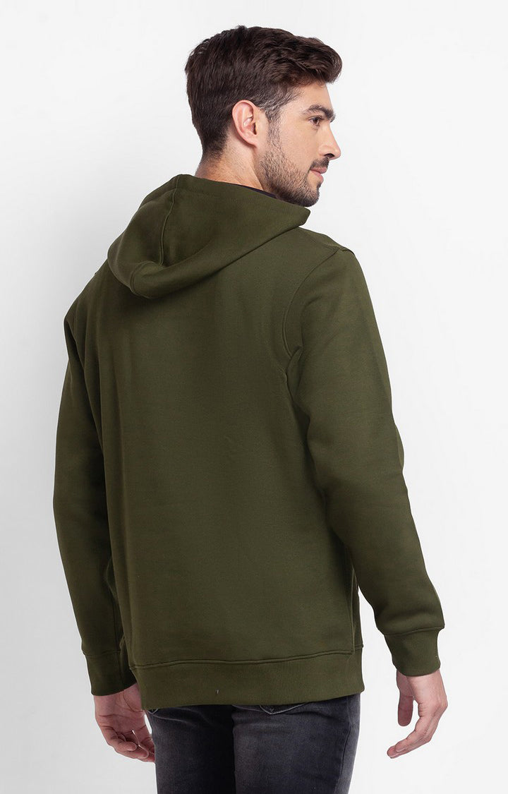 Spykar Rifle Green Cotton Full Sleeve Hooded Sweatshirt For Men