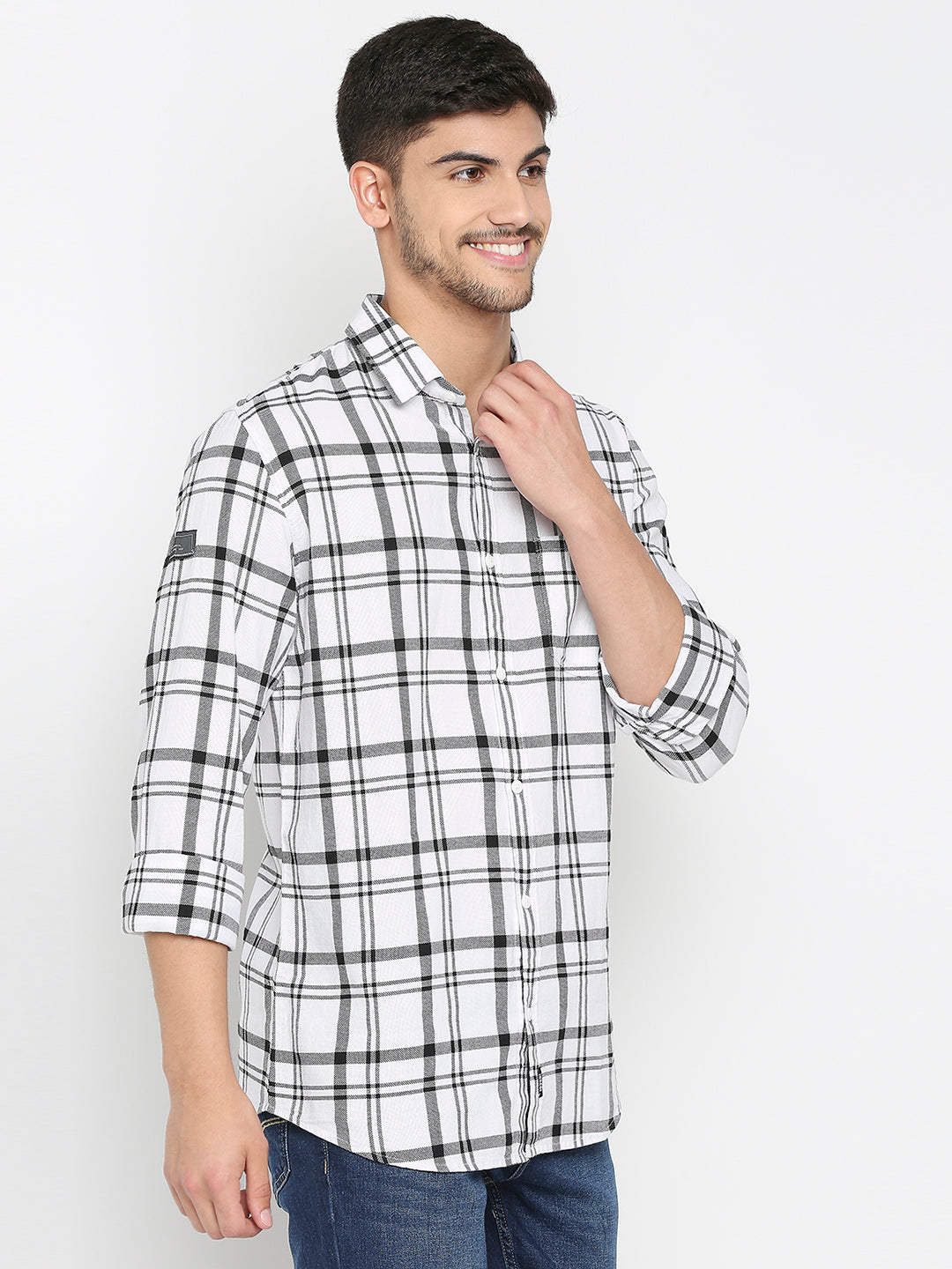 Spykar White Cotton Full Sleeve Checkered Shirt For Men