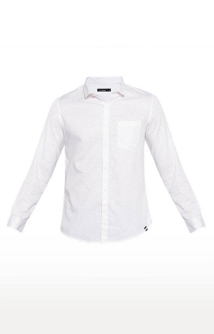 Spykar White Cotton Regular Fit Shirts For Men