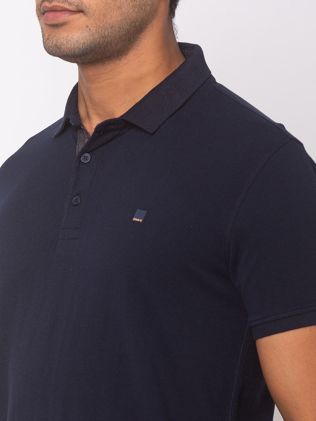 Spykar Men Blue Cotton Slim Fit Polo T-Shirt