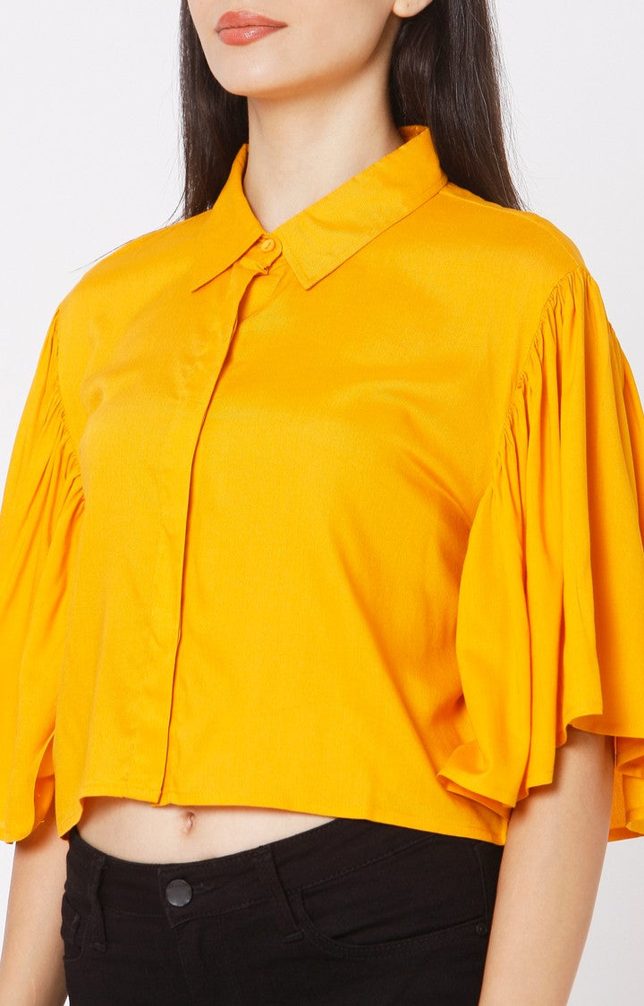 Spykar Slim Fit Mustard Yellow Cotton Women Shirt