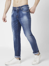 Spykar Men Mid Blue Cotton Slim Fit Narrow Length Clean Look Low Rise Jeans (Skinny)