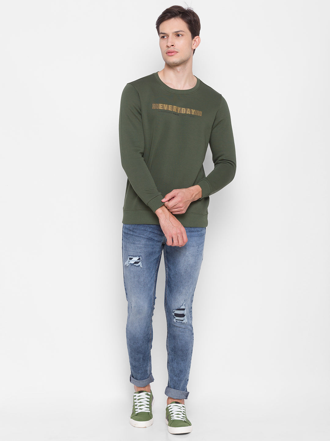 Spykar Green Cotton Sweatshirt For Men